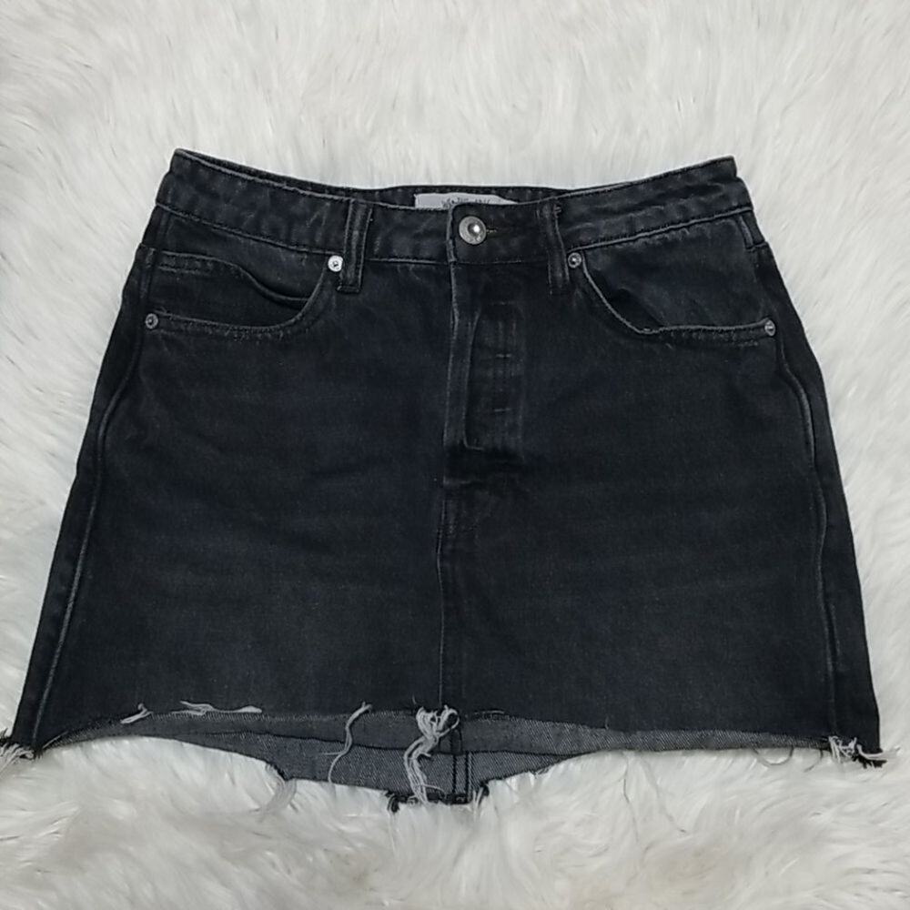 Free People We The Free Black Denim Button Fly Mini Skirt - Size 26